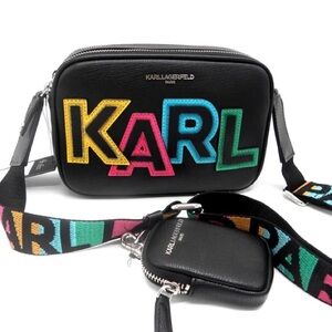 NWOT KARL LAGERFELD Paris Maybelle Double Zip Crossbody - Black